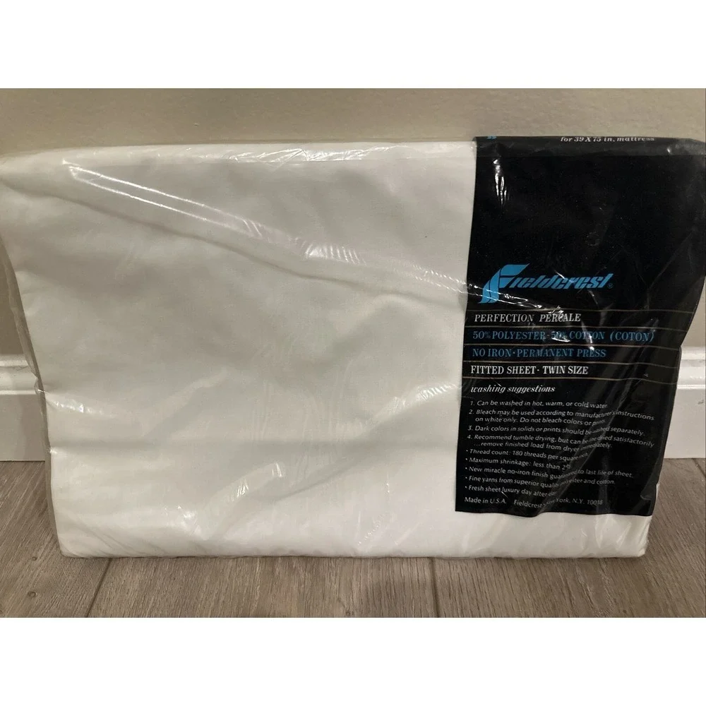 Vintage Fieldcrest Perfection Percale White Twin Fitted Sheet 39